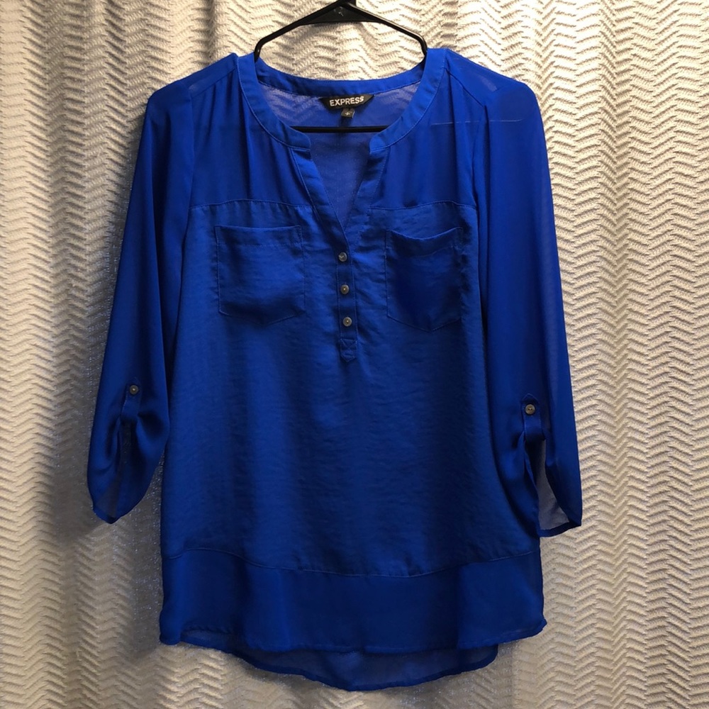 Express Royal Blue Lightweight Button-Front Blouse